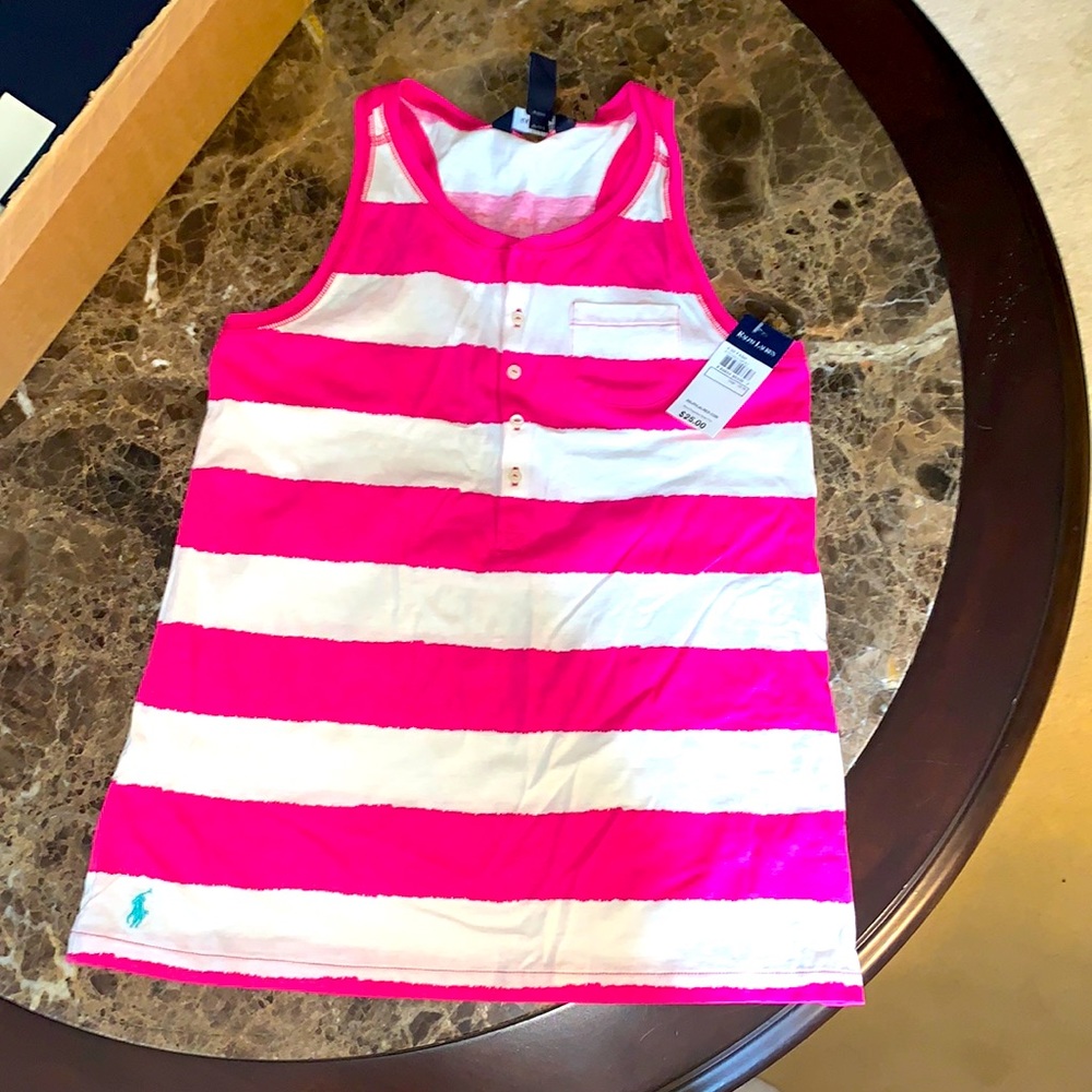 Ralph Lauren girls size L (12-14) hot pink & white striped racer back tank top